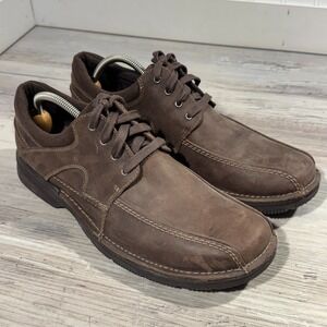 Clarks Senner Blvd Mens Size 11 M Oxford Brown Nubuck Leather Lace Up EUC!!
